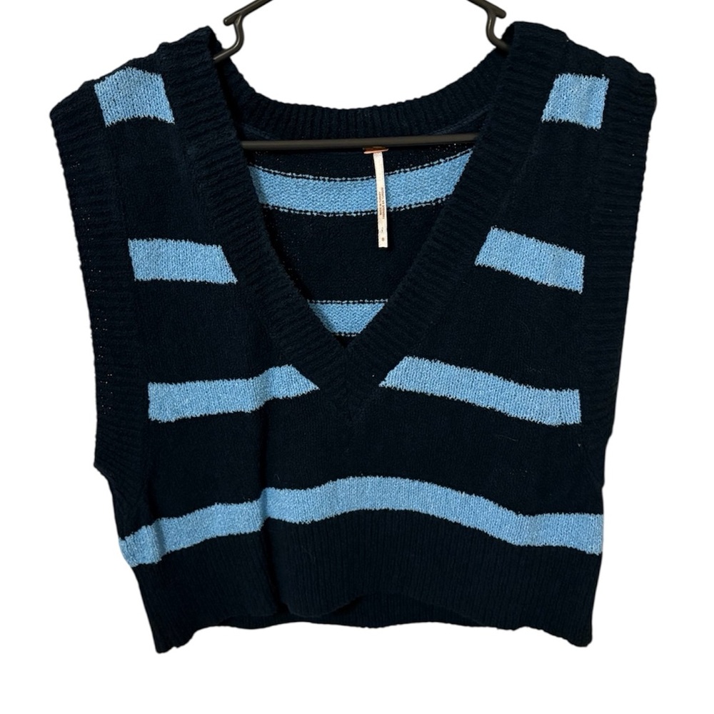 Free People Black and Blue Striped Knit Top